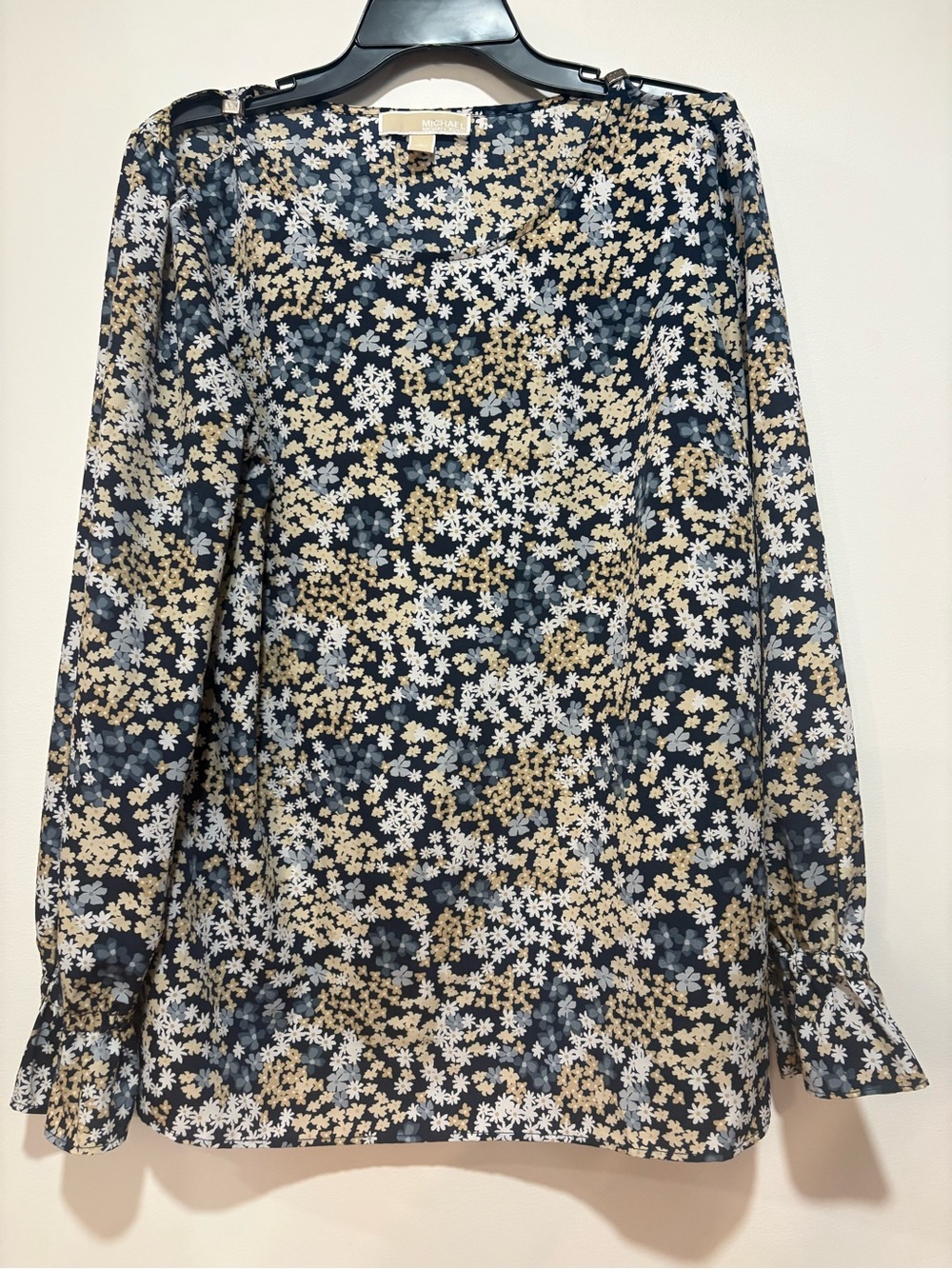Michael Kors Navy Floral Long-Sleeve Blouse with Cream Accents